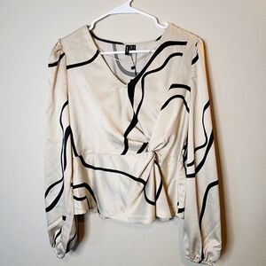 Vero Moda Long Sleeve Silky V Neck Knotted Blouse, Cream, Women's Medium (NWT)